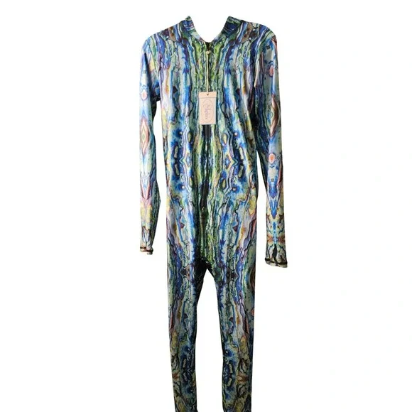 Slippins Long Sleeve Skinsuit Women OS Multi Color NWT Abstract Zip up - Picture 6 of 6